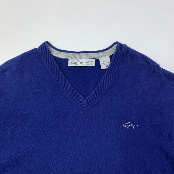 Greg Norman Sweater Mens XL Extra Large Royal Blue Cotton V Neck Pullover - Picture 4 of 12